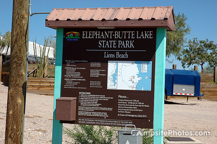 Elephant Butte Lake Lions Beach Sign