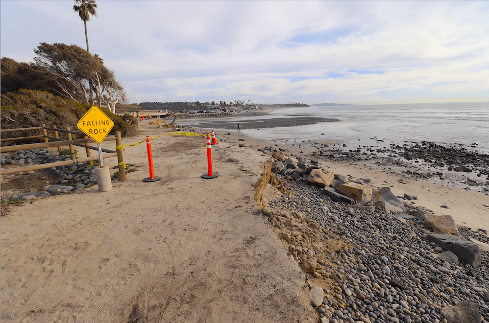 San Elijo State Beach Campsites Closed Falling Rock Sign
